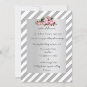 Grey Stripe pink flower invitation wedding new