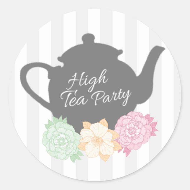 Grey Stripe & Teapot High Tea Sticker (Front)