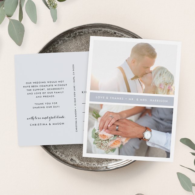 Grey Stripe | Wedding Photo Thank You Postcard (Creator Uploaded)