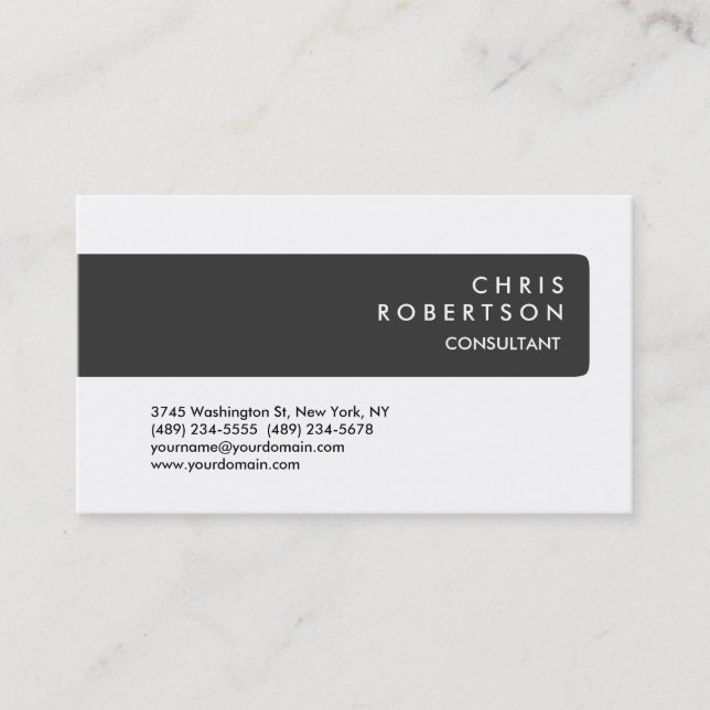 Grey Stripe White Background Business Card (Front)