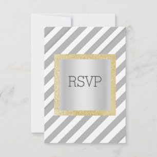 Grey stripe with gold glitter rsvp response card
