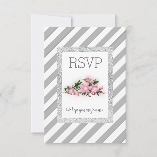 Grey stripe with silver glitter strip rsvp card (Front)