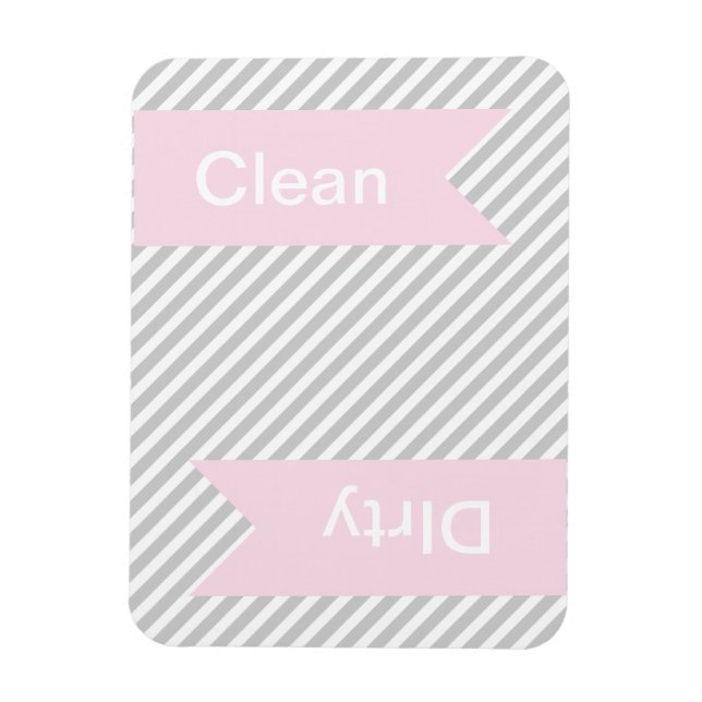 Grey Striped Clean - Dirty Dishwasher Magnets (Vertical)