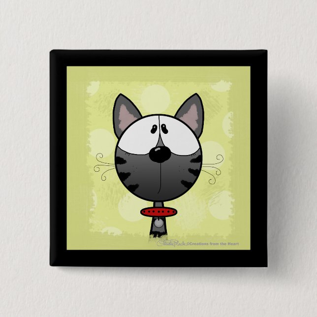 Grey Striped Kitty 15 Cm Square Badge (Front)