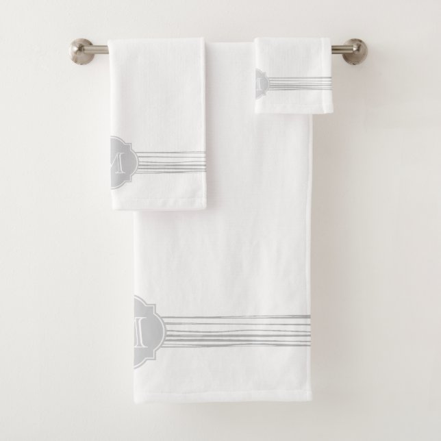 Grey Striped Monogram Bath Towel Set (Insitu)