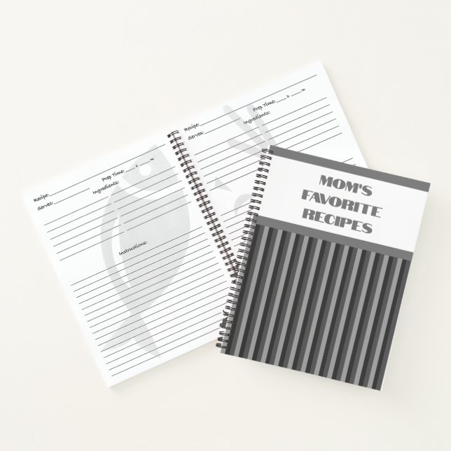 Grey Striped Spiral Recipe Notebook (Inside)