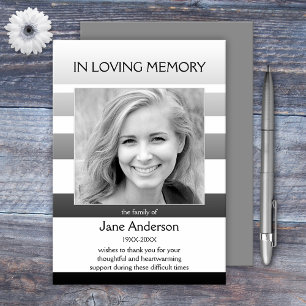 Grey Striped Sympathy Funeral Photo Thank You Card