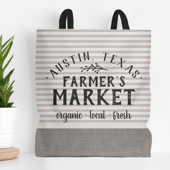 Grey Stripes Custom Farmer's Market Tote Bag (Creator Uploaded)