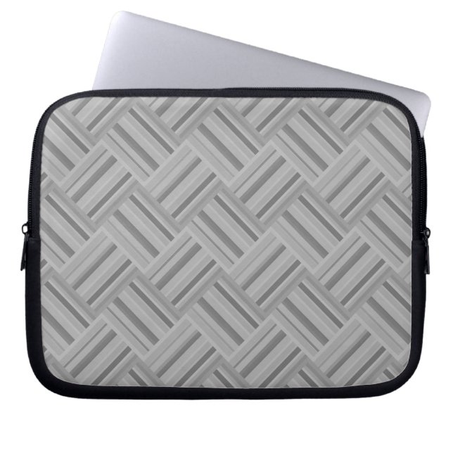 Grey stripes diagonal weave pattern laptop sleeve (Front)