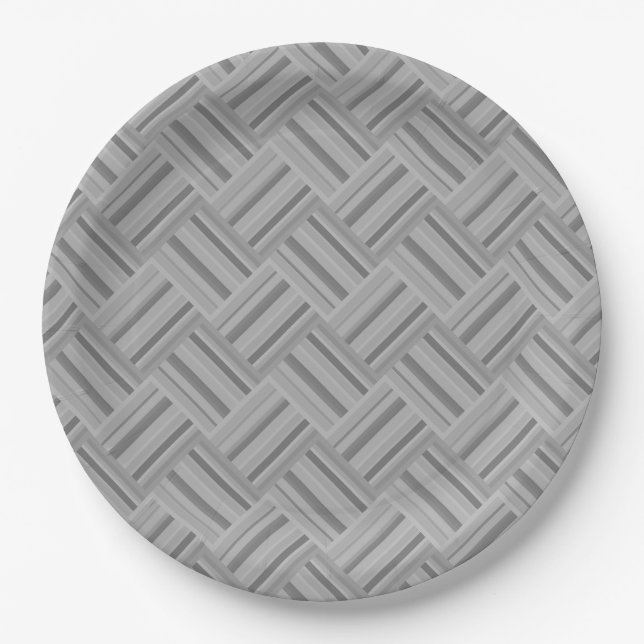 Grey stripes diagonal weave pattern paper plate (Front)