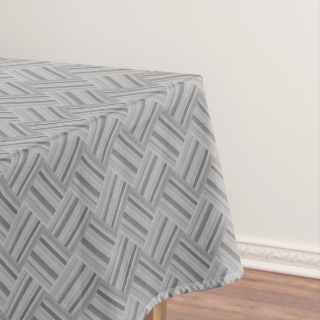 Grey stripes diagonal weave pattern tablecloth (In Situ)