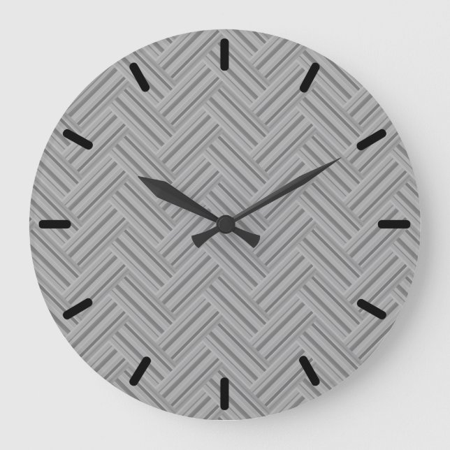 Grey stripes double weave pattern large clock (Front)