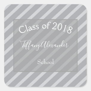 Grey Stripes Graduation Party Square Sticker