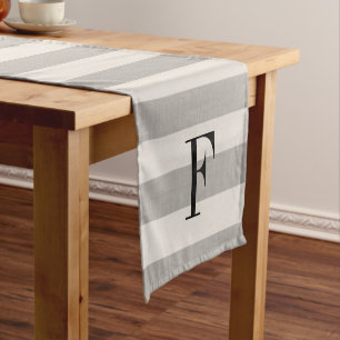 Grey Stripes Monogram Modern Farmhouse Short Table Runner