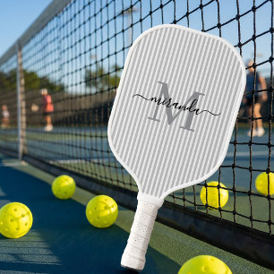Grey Stripes Monogram Name Pickleball Paddle