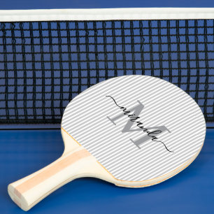 Grey Stripes Monogram Name Ping Pong Paddle