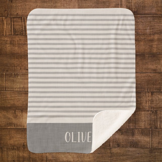Grey Stripes Name Monogram | Farmhouse Sherpa Blanket (Creator Uploaded)