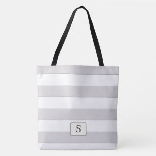 Grey Stripes on any Colour Custom Monogram Tote Bag