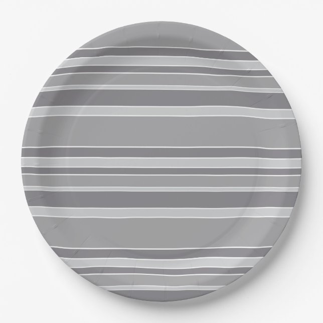 Grey stripes paper plate (Front)