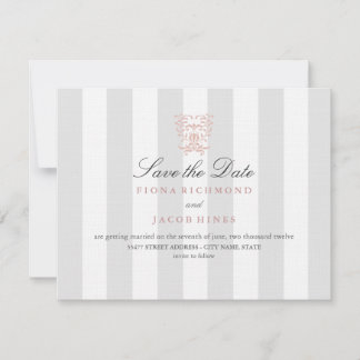 Grey Stripes & Peach Damask Wedding Save The Date