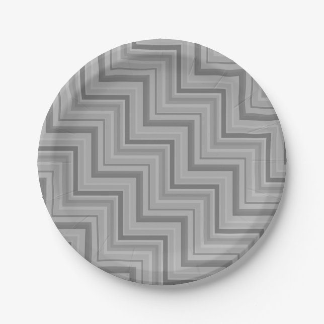 Grey stripes stairs pattern paper plate (Front)