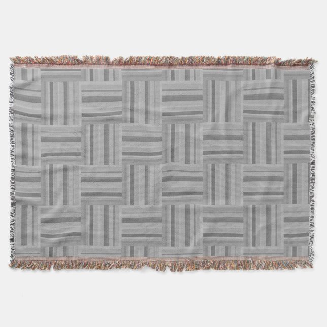 Grey stripes weave pattern throw blanket (Front)