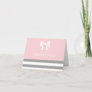 Grey Stripes with White Bow Baby Shower Thank You Card