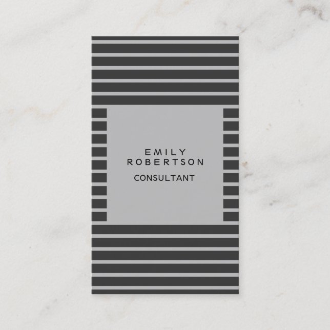 Grey Stripped Minimalist Modern Plain Creative Business Card (Front)