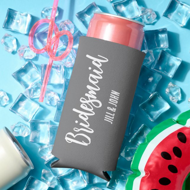 Grey Stylised Wedding Bridesmaid Seltzer Can Cooler (In Situ Summer)