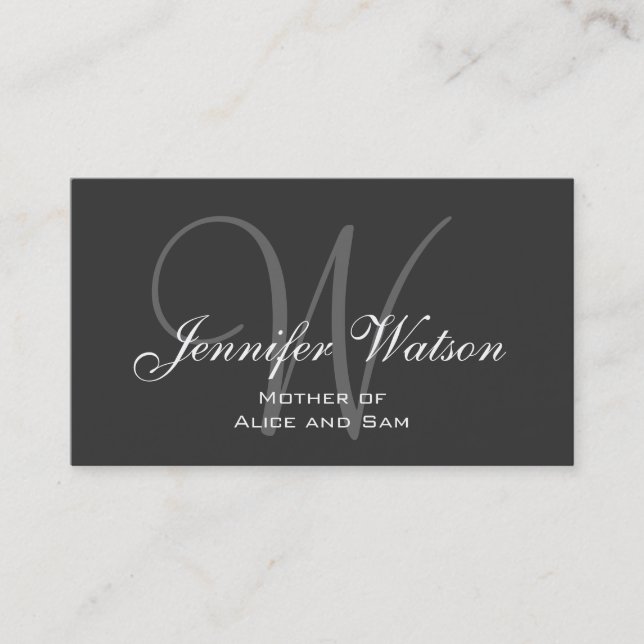 Grey Stylish Monogram Mummy Calling Card (Front)