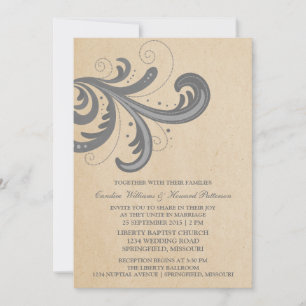 Grey Stylish Swirls Wedding Invite