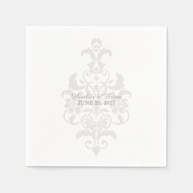 Grey Subtle Damask Paper Napkins (Front)