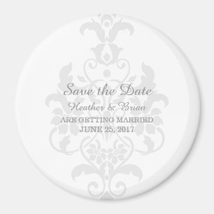 Grey Subtle Damask Save the Date Magnet