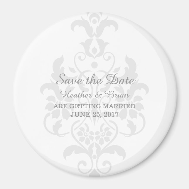 Grey Subtle Damask Save the Date Magnet (Front)
