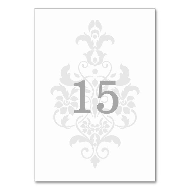 Grey Subtle Damask Table Card (Front)