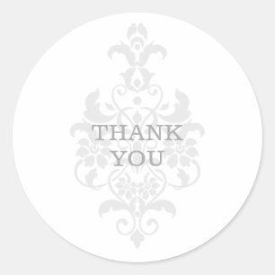 Grey Subtle Damask Thank You Stickers