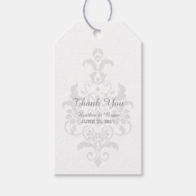 Grey Subtle Damask Wedding Gift Tags (Front)