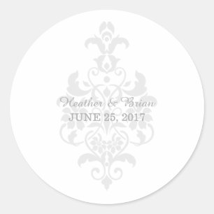Grey Subtle Damask Wedding Stickers
