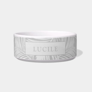 Grey Subtle Pattern Modern Tropical Pet Name Bowl