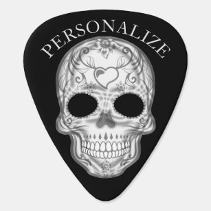  Grey Sugar Skull 🎸 Personalise Guitar Pick