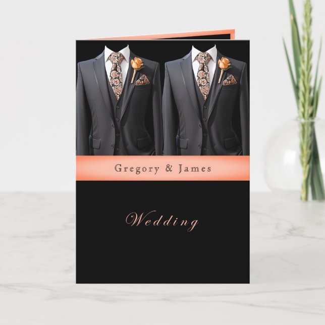  Grey Suits Peach Roses & Floral Tie Invitation (Front)
