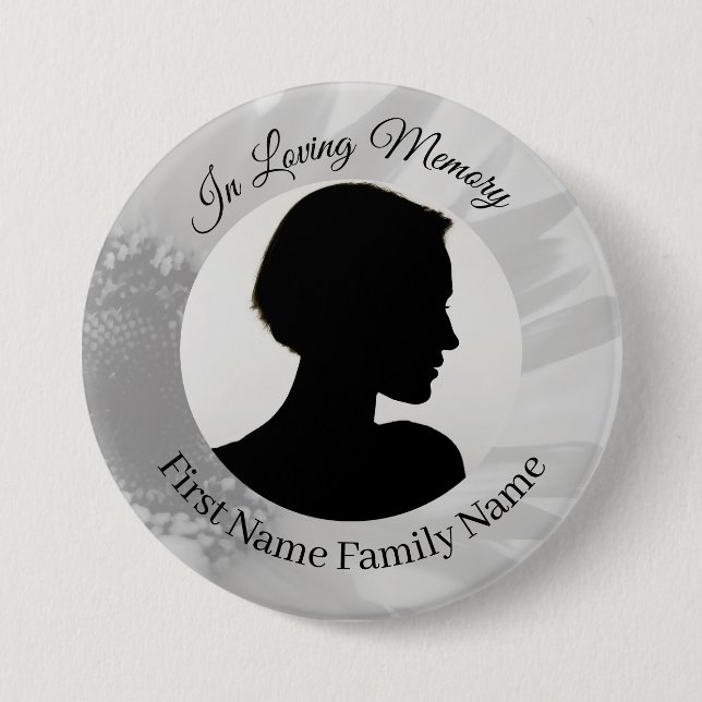 Grey sunflower memorial photo button (Front)