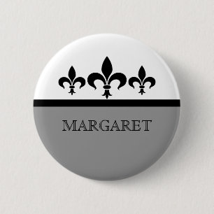 Grey Swanky Fleur De Lis Button