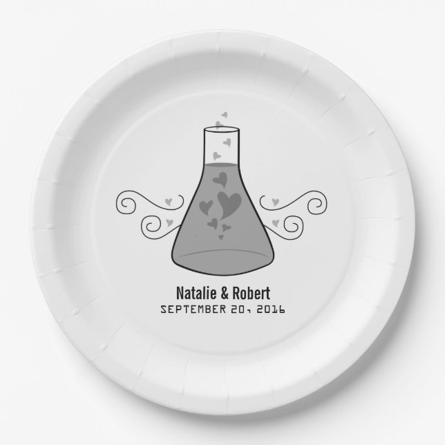 Grey Sweet Chemistry Wedding Paper Plates (Front)