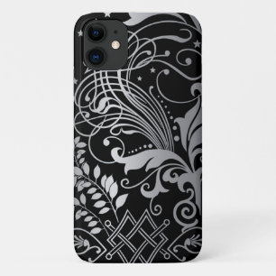 Grey Swirling Damask Pattern on Black Case-Mate iP iPhone Case