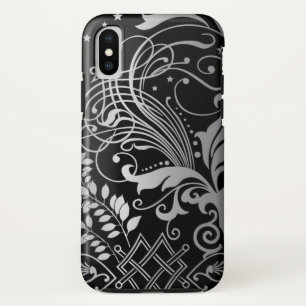 Grey Swirling Damask Pattern on Black Case-Mate iPhone Case