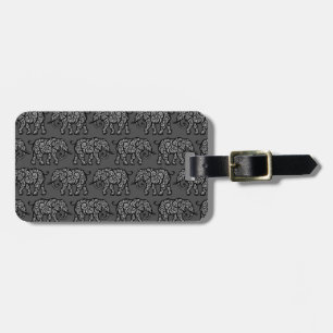 Grey Swirling Elephant Pattern Luggage Tag