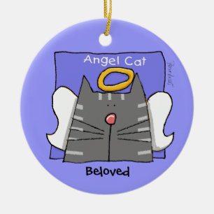Grey Tabby Cat Angel Personalise Ceramic Tree Decoration