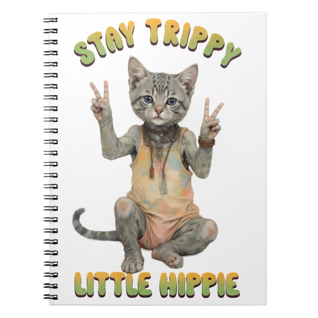 Grey Tabby Cat Boho Stay Trippy Little Hippie  Notebook (Front)