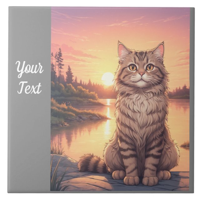 Grey Tabby Cat by Lake Tile (Front)